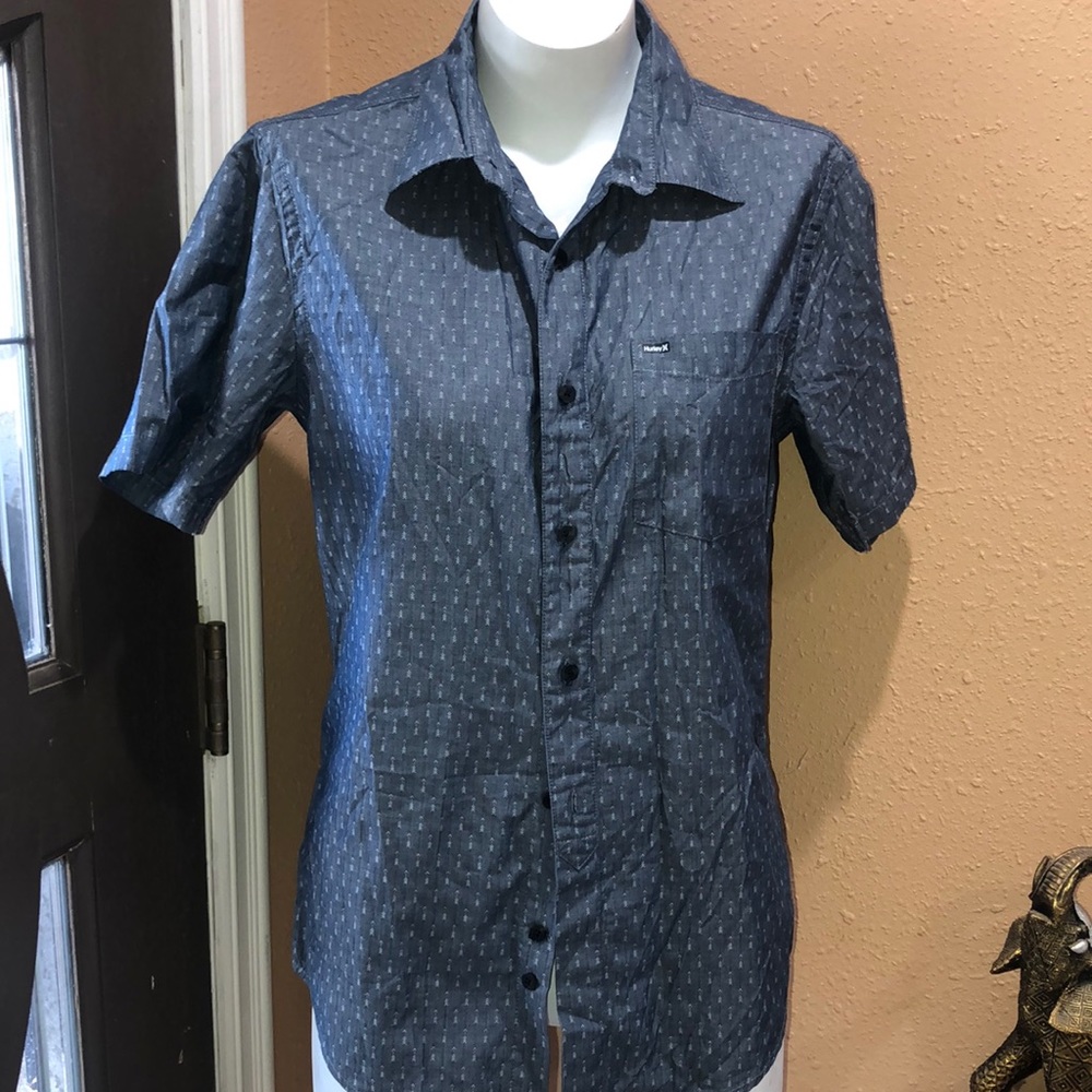 Hurley mens gray patterned short sleeve button up